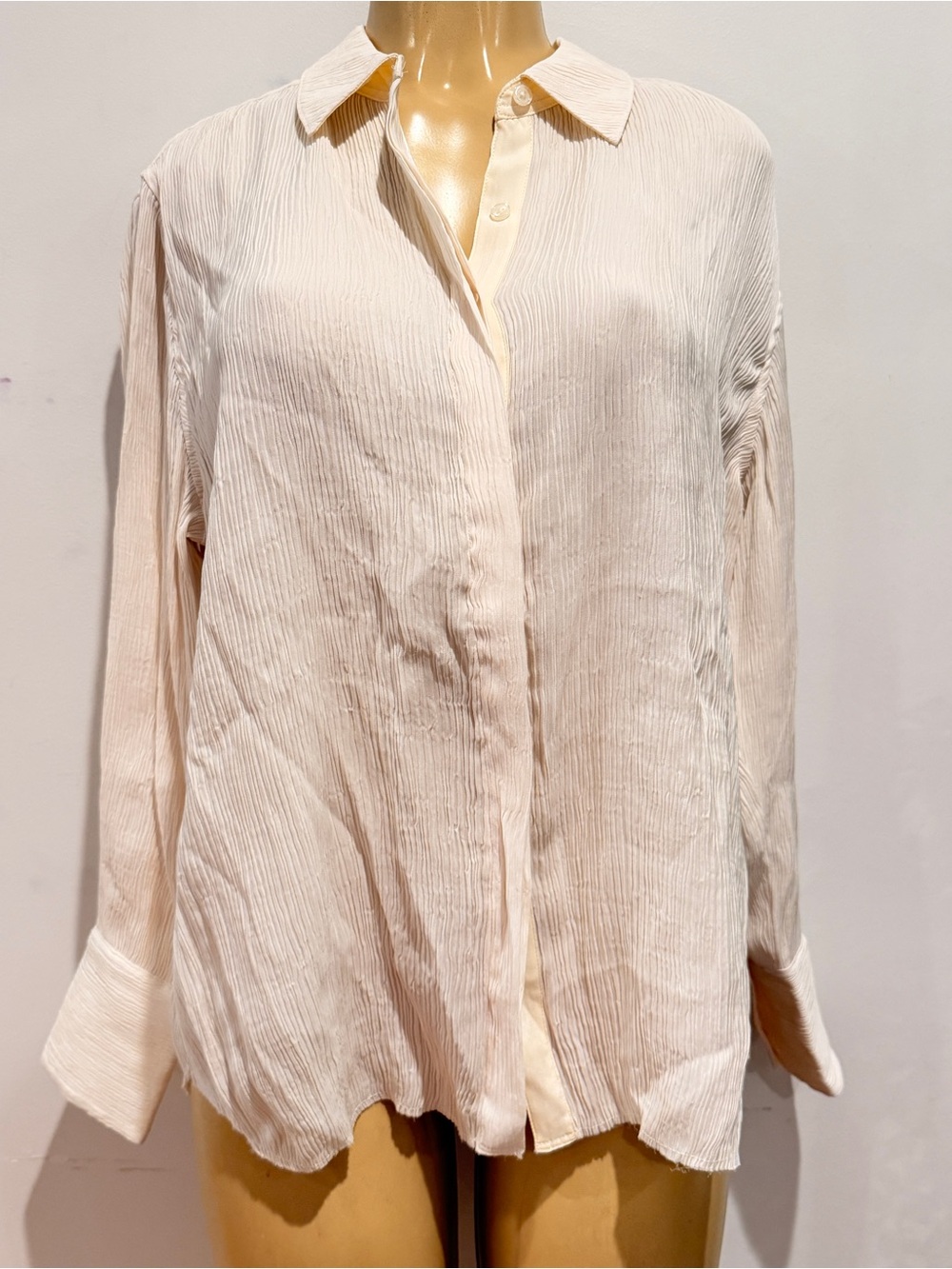 New La Ligne Aria Top Sz S Ivory Pleated Button Front Luxury Blouse Shirt $225